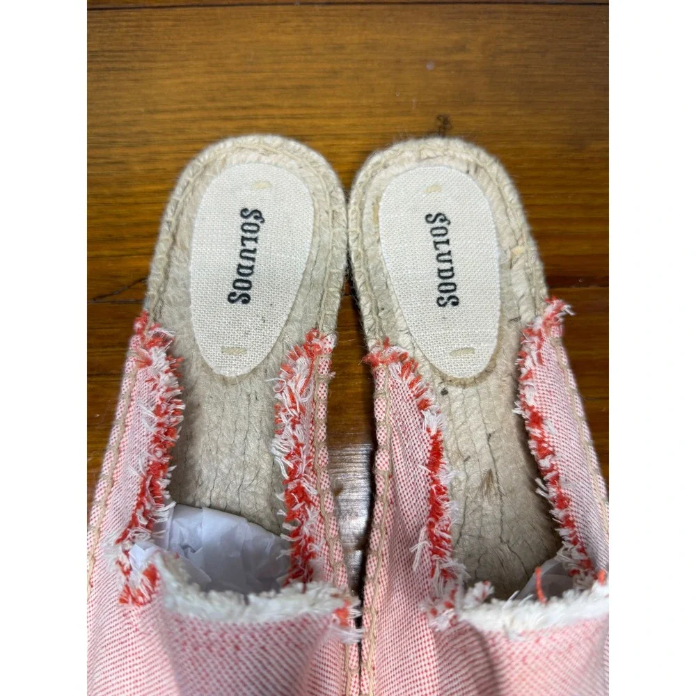 Soludos Womens Coral Pink Frayed Canvas Espadrille Mule Slides Size 8.5